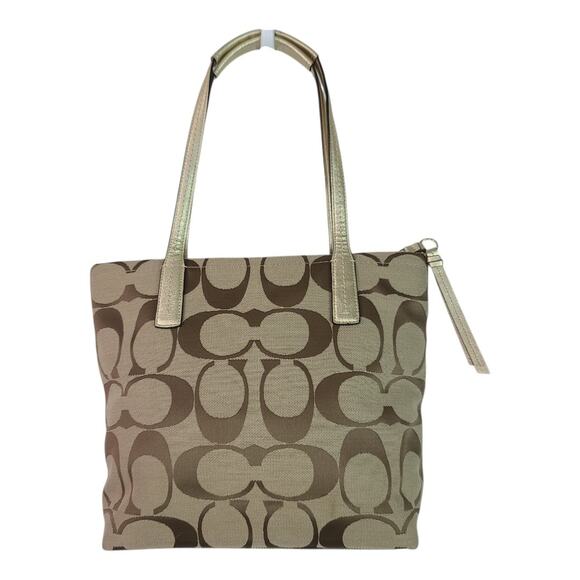 Coach Gold Tan Signature Stripe Logo Bag Purse Tote Satchel Shoulder Bag NEW - Picture 3 of 5